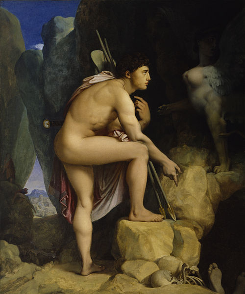 Jean-Auguste-Dominique Ingres’ painting "Oedipus and the Sphinx," housed at the Walters Art Museum, captures the tense mythological encounter between Oedipus and the Sphinx in Greek Mythology, symbolizing the confrontation between human intellect and divine enigma.