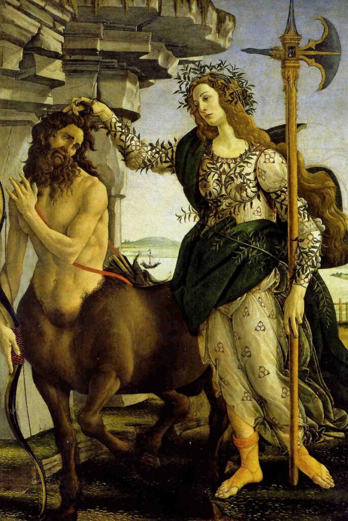 Athene and the Centaur, c. 1482 – A tempera on canvas painting (207x148 cm) housed in the Uffizi, Florence, depicting figures from Greek mythology