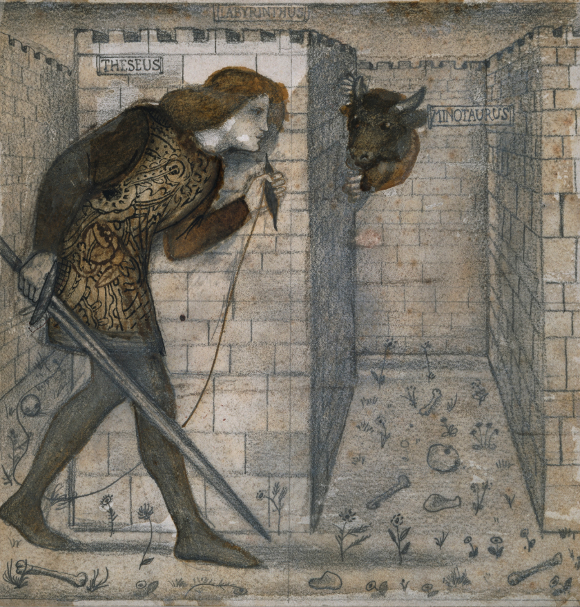 Theseus and the Minotaur by Edward Burne-Jones – A dramatic depiction of a legendary scene from Greek mythology, showcasing the hero Theseus confronting the Minotaur.