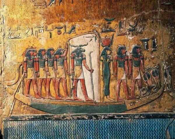 A Wall painting from the Tomb of Seti I (KV17) depicting the the journey of the sun god Amun-Re
