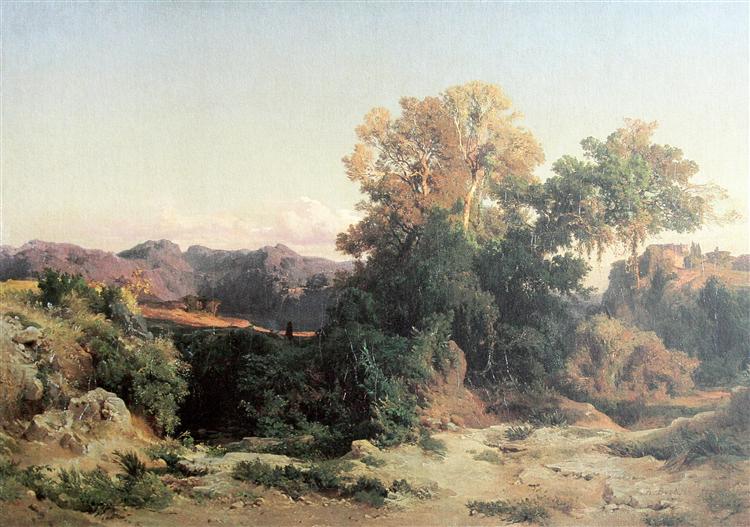Landscape in the Alban Hills, Arnold Böcklin Created: 1851