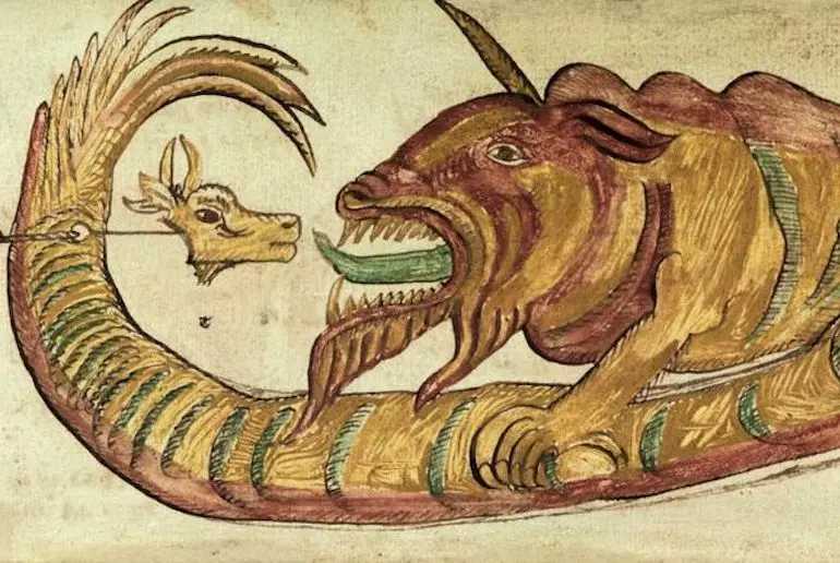 Illustration of Jörmungandr, the Norse world serpent, coiled around a stylized brainstem to evoke the ‘Edda Oblongata