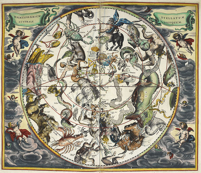 The constellations, with astrological signs of the zodiac - Andreas Cellarius (1596–1665) - PD-life- 70