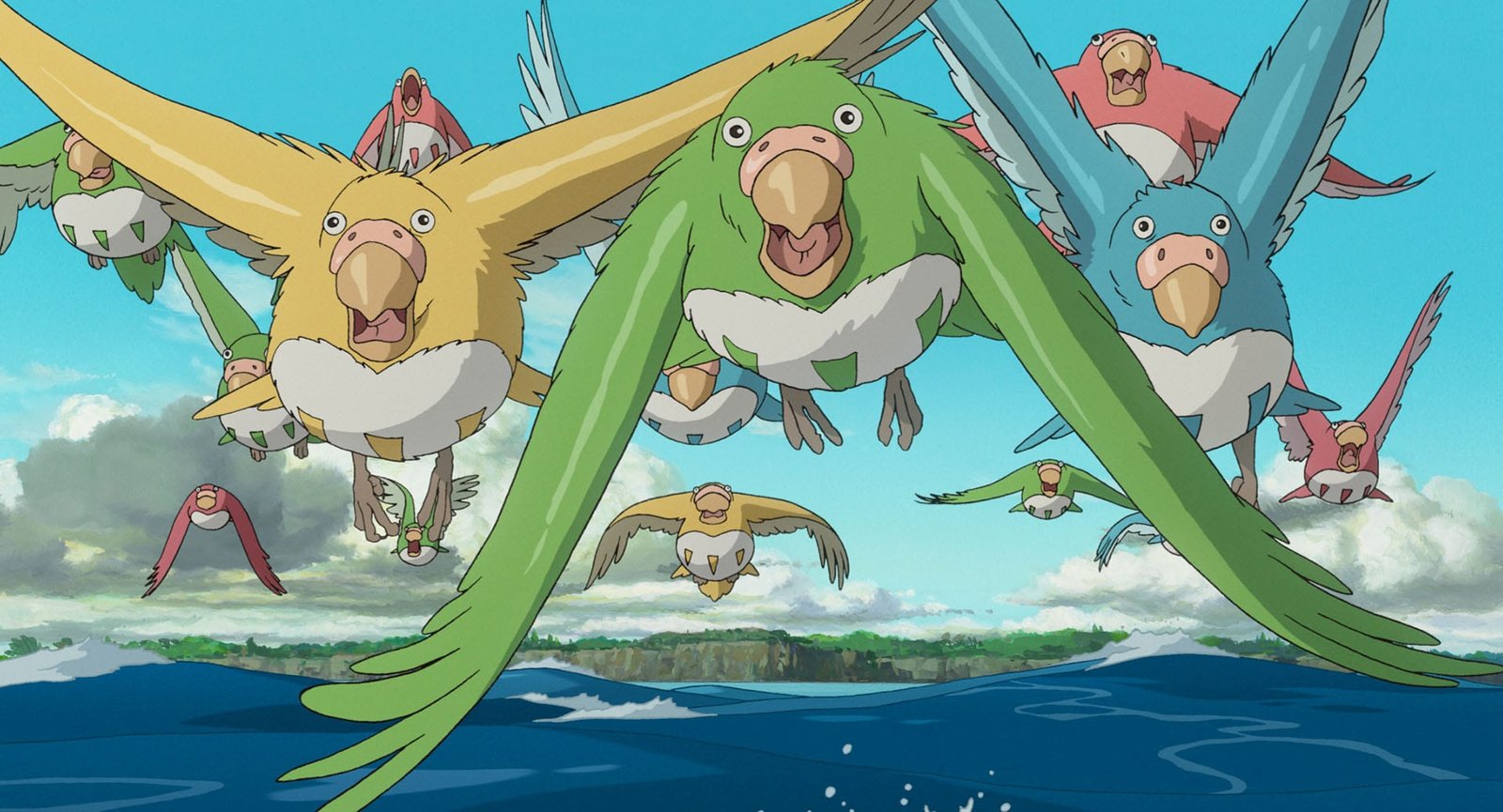 The militant parakeets flying in The Boy and the Heron, Studio Ghibli 2023