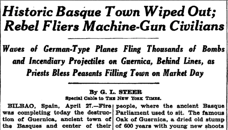 Newspaper Pablo Picasso Guernica