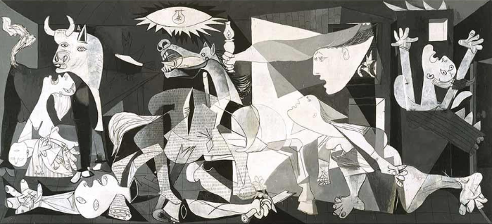 Pablo Picasso, Guernica, May 1–June 4, 1937 (Paris), oil on canvas, 349.3 x 776.6 cm (Museo Nacional Centro de Arte Reina Sofía, Madrid; photo: Steven Zucker, CC BY-NC-SA 2.0) © Estate of Pablo Picasso