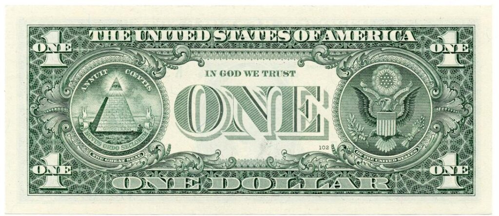 Reverse of U.S. dollar bill features the obverse and reverse of the Great Seal. Photo by Frank Boston / Flickr (use permitted with attribution).