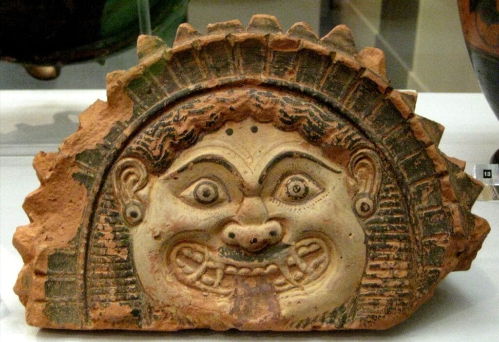 Classical Greek gorgoneion featuring the head of Medusa;