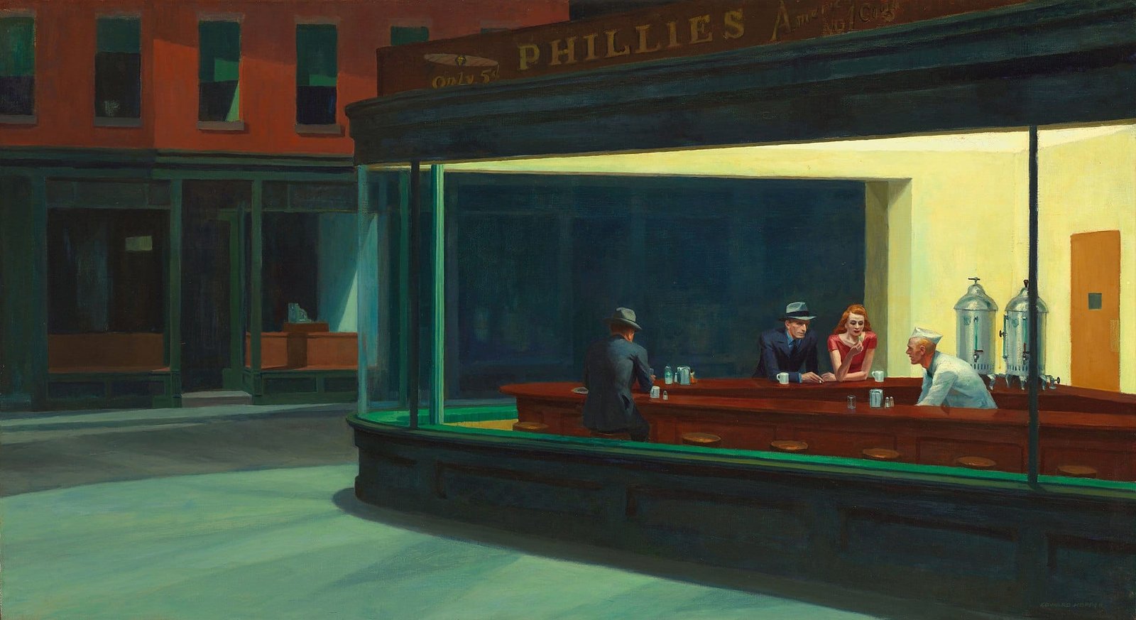 Edward Hopper Nighthawks 1942 oil on canvas Art Institute of Chicago late night diner fluorescent light four figures urban isolation solitude American Realism