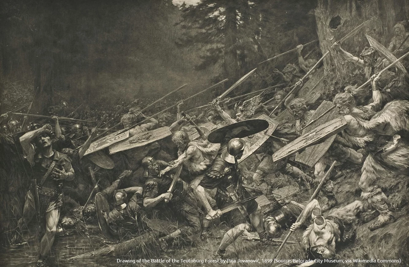 Paja Jovanović, Battle of the Teutoburg Forest, 1899, depicting the German forest of national myth