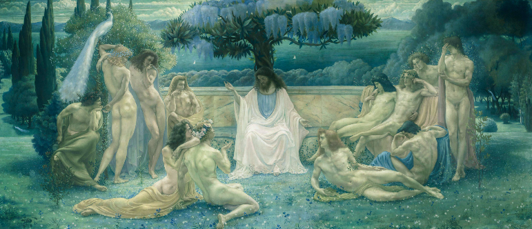 The School of Plato by Jean Delville, 1898, Plato teaching twelve idealised young men in a garden